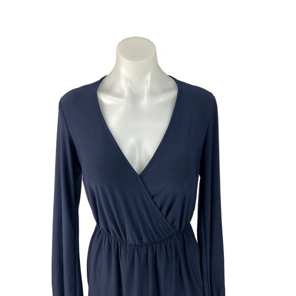 Forever 21 Blue Faux Wrap V-neck Long Sleeve Mini Elastic Waist Pull On Dress S - Picture 2 of 5